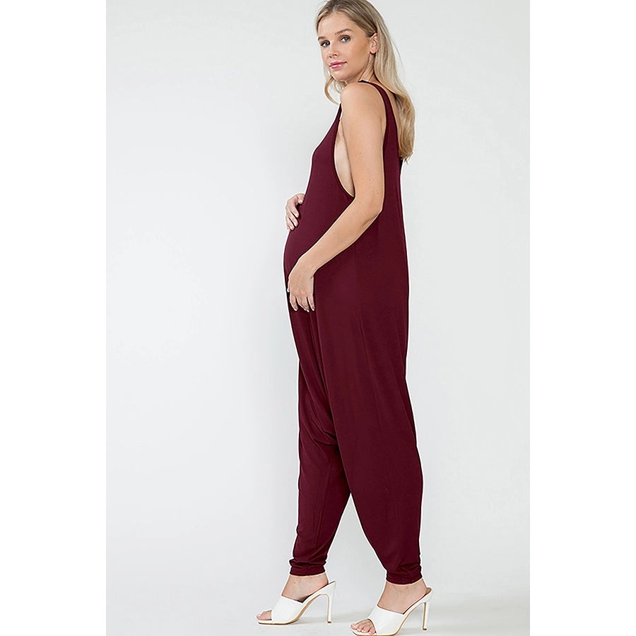 Lila Maternity Baggy Pants Solid Sleeveless Activewear Jumpsuit Small Burgundy