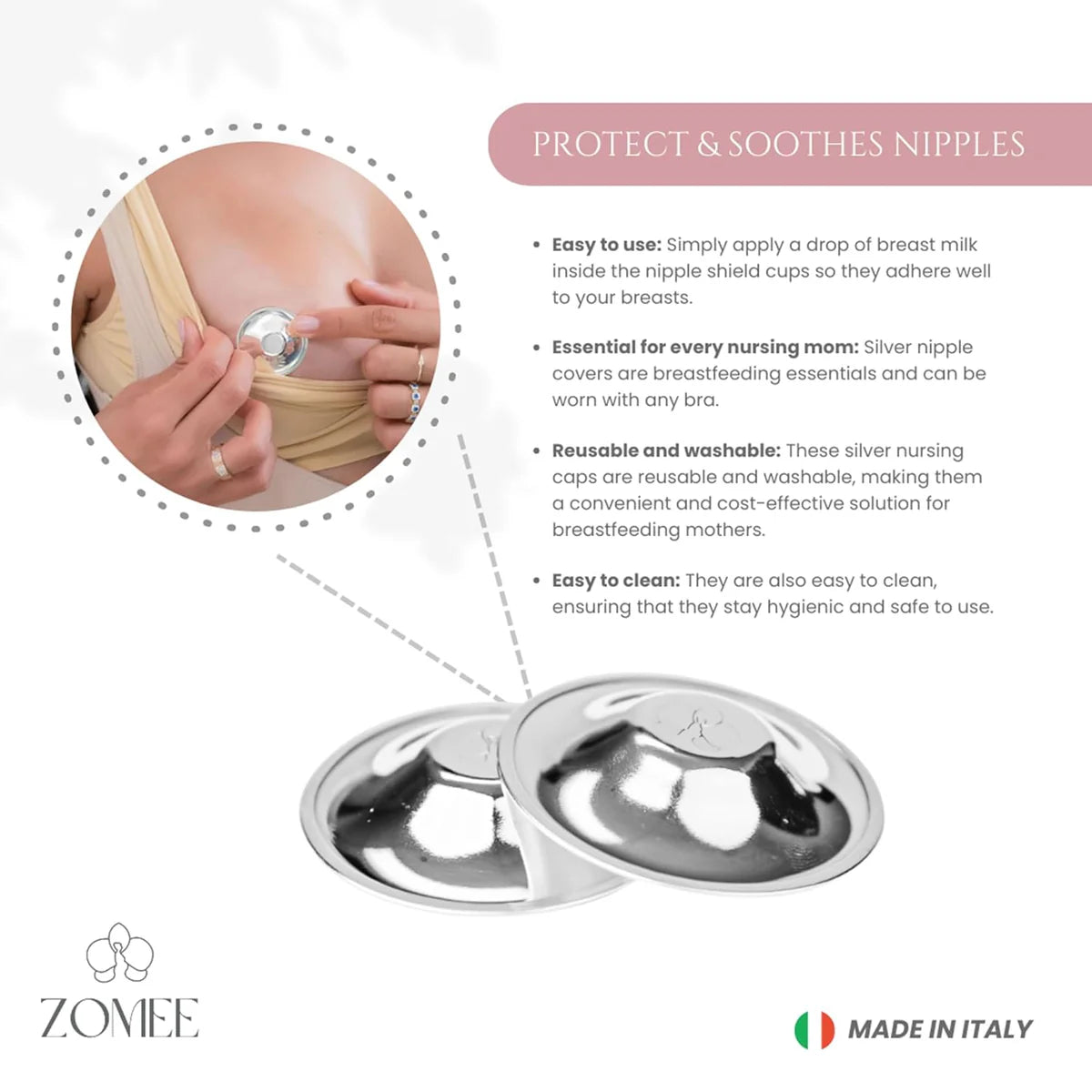 Zomee Original Silver Nursing Cups - Nipple Shields for Nursing