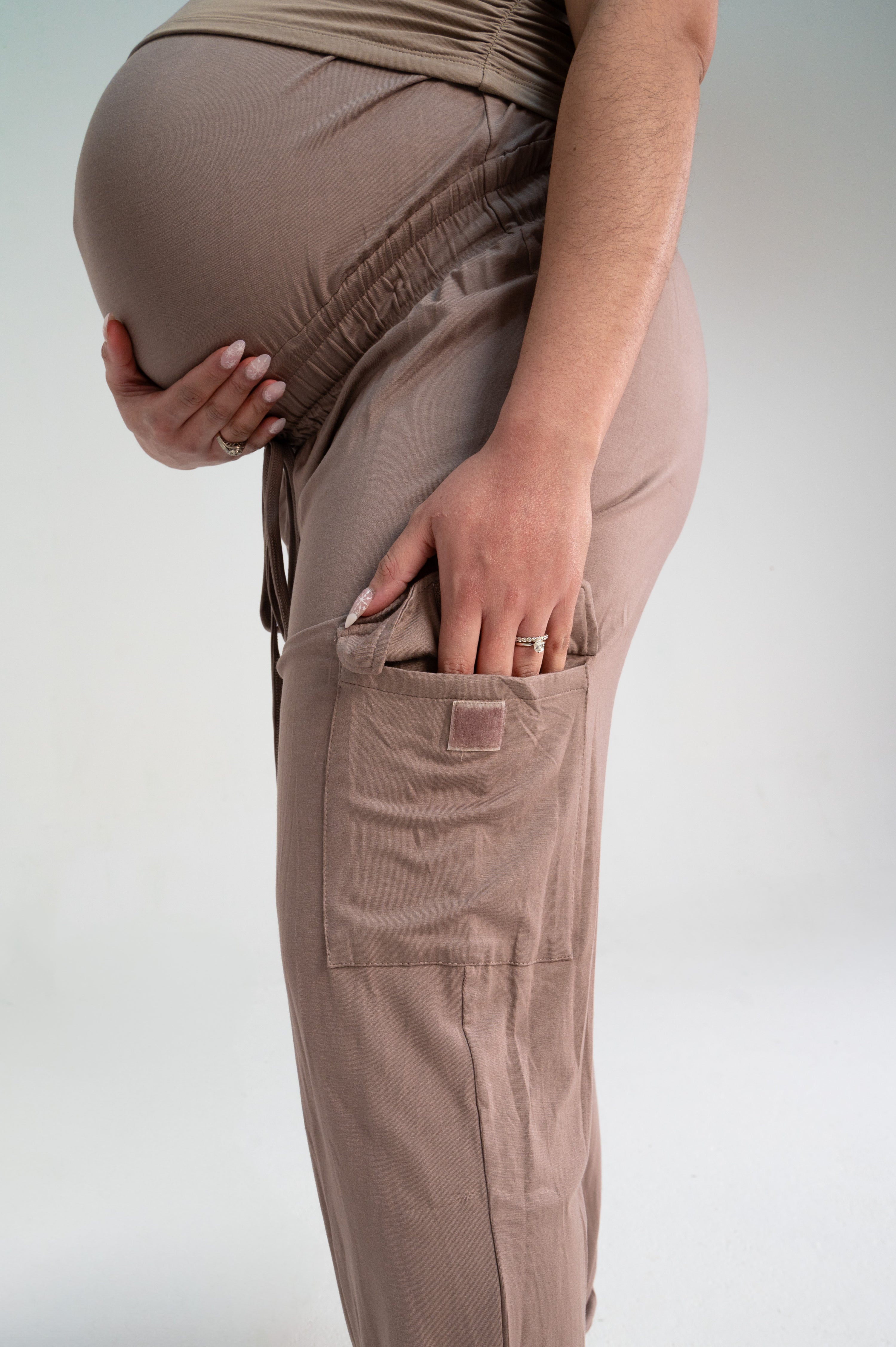 Addison Maternity Cargo Maternity Pants in Taupe