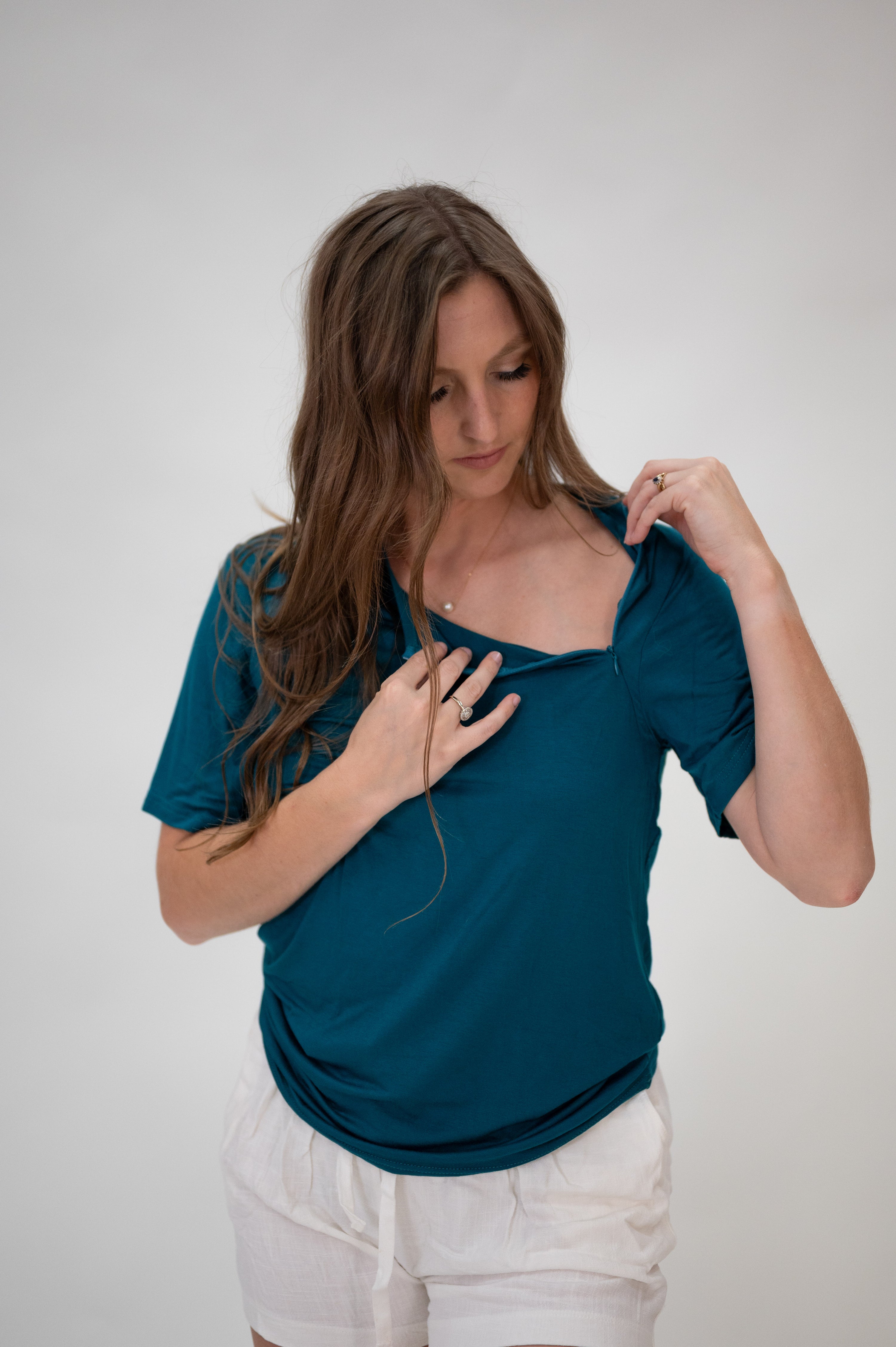 The Cameron Unisex Nursing and Skin to Skin Shirt in Deep Teal