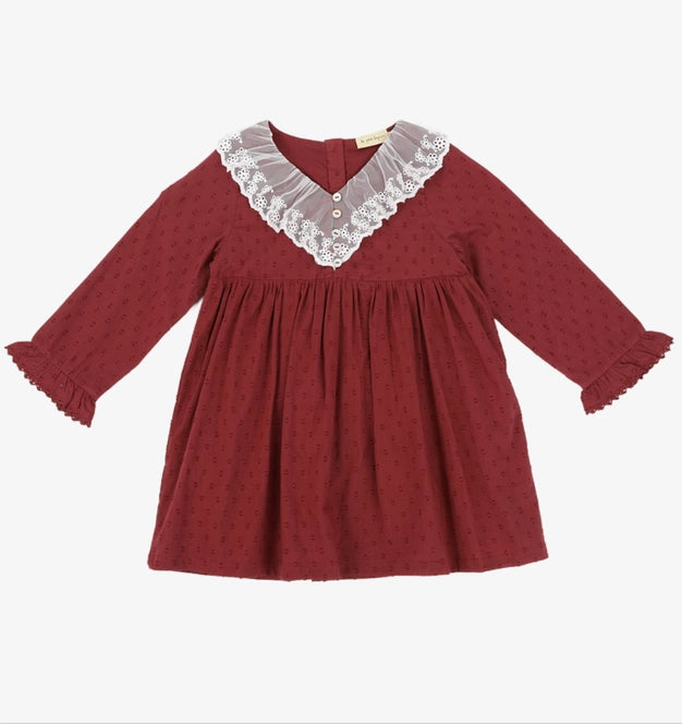 Harper | Swiss Dot Cotton Lace Dress | Merlot