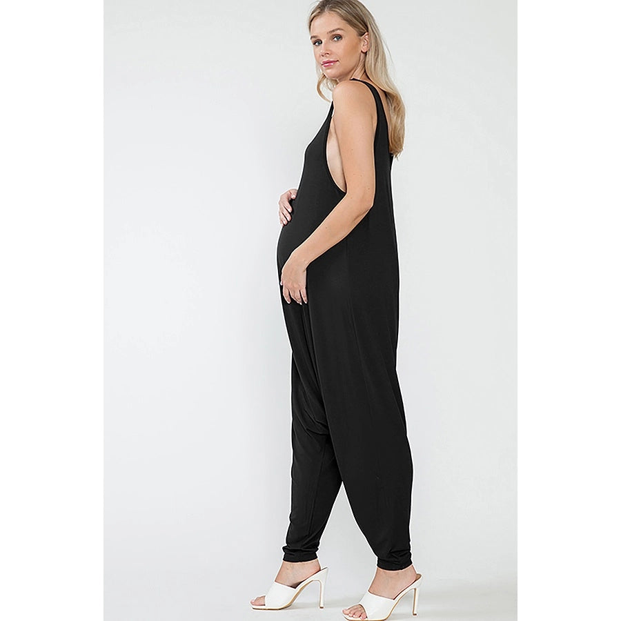 Maternity Baggy Pants Solid Sleeveless Activewear Jumpsuit