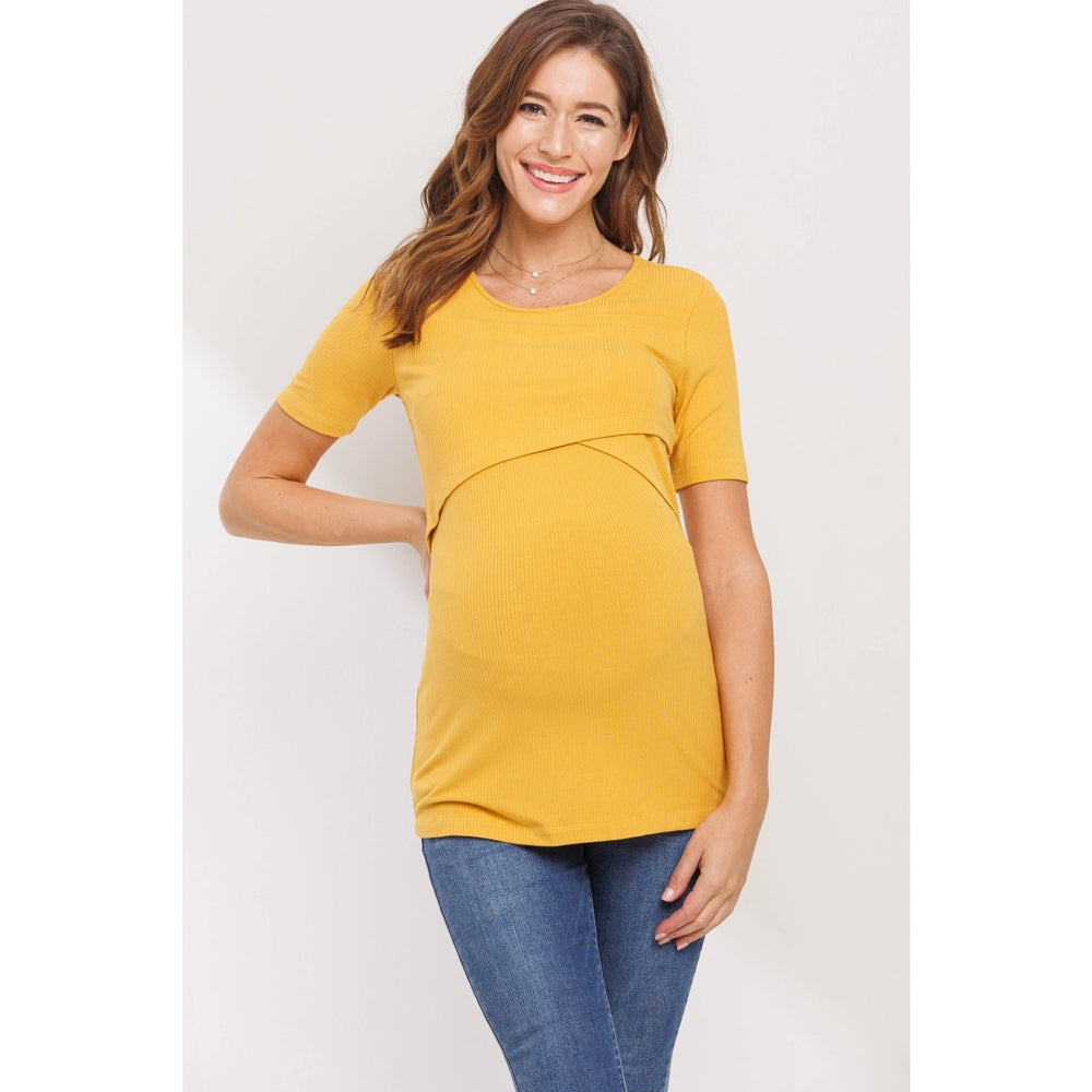 Rib-Knit Double Layer Maternity Nursing Top