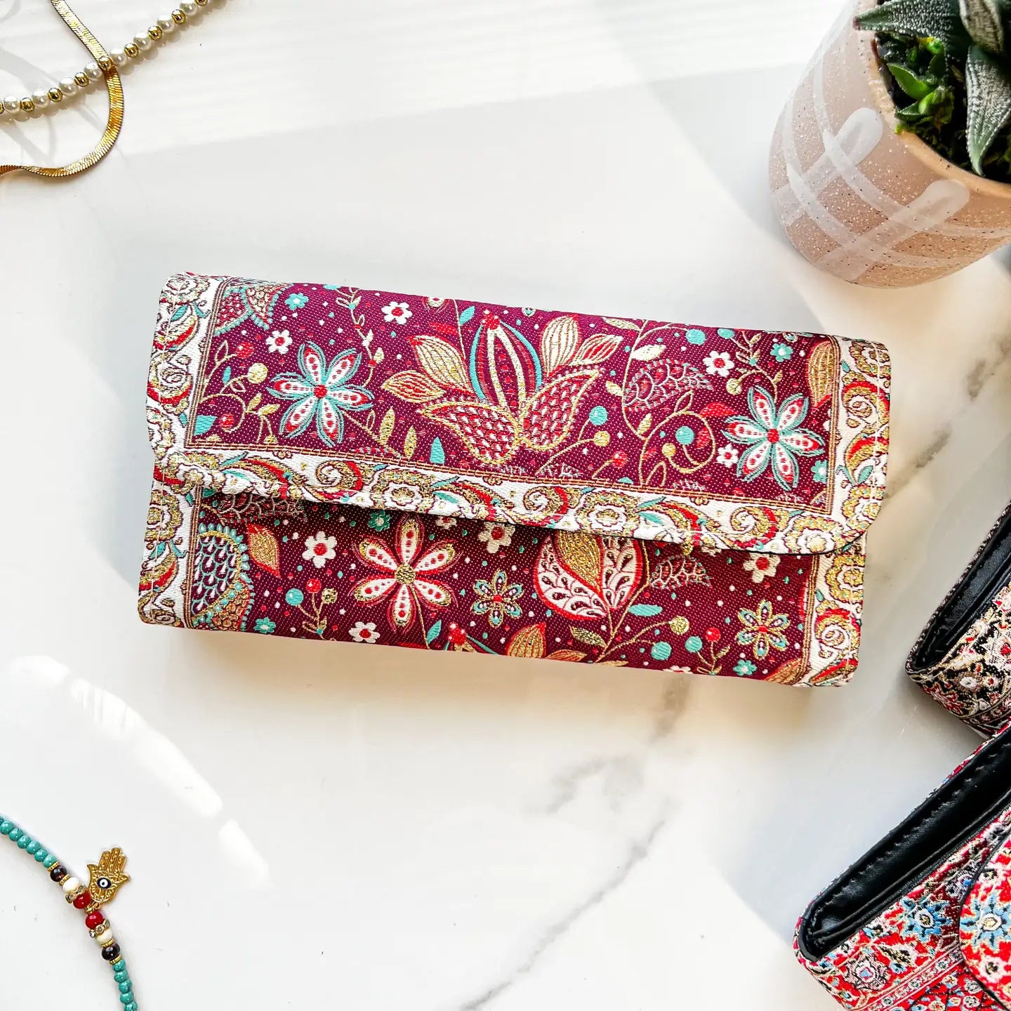 Handcrafted Vegan Wallet, Floral Bohemian Wallet