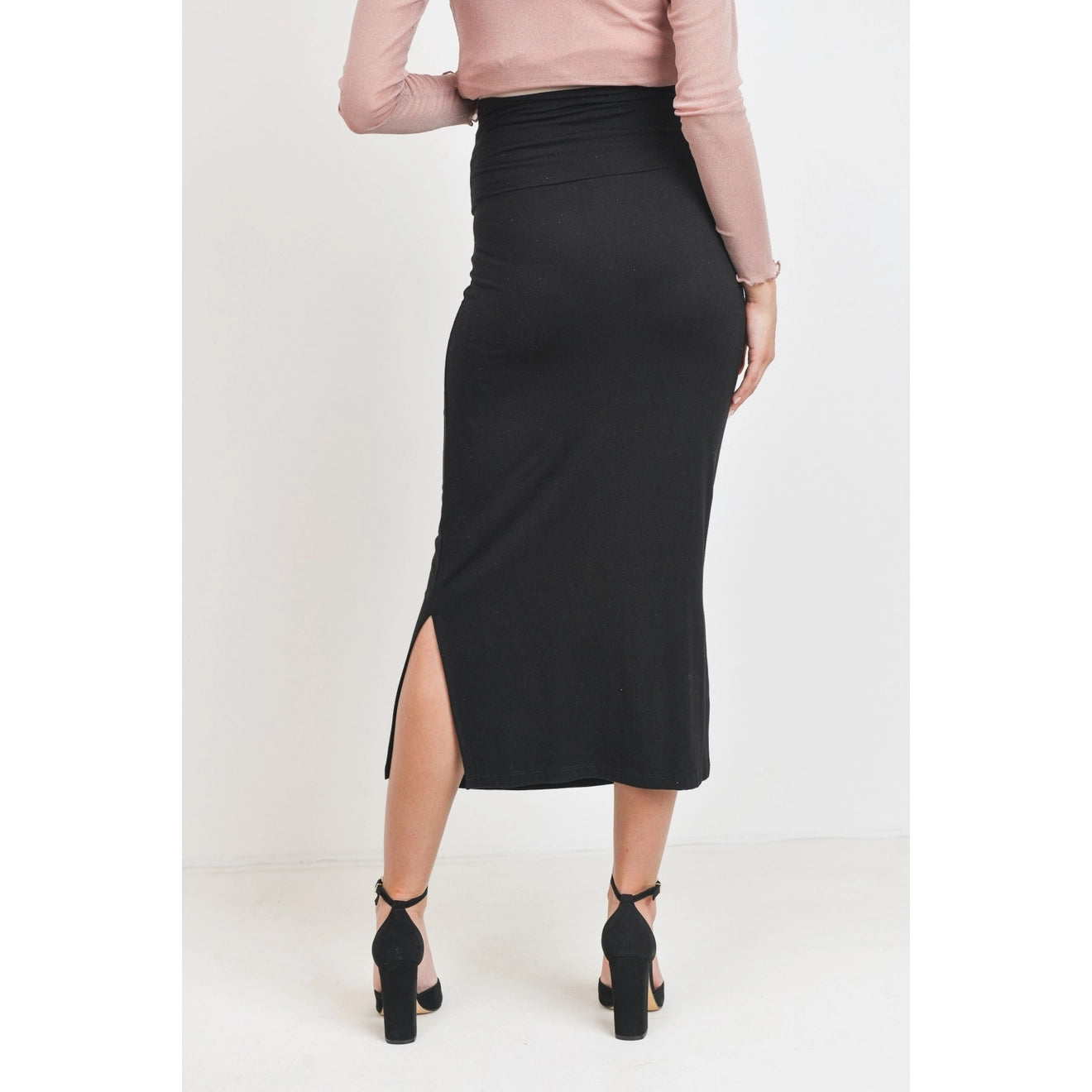 Solid Maternity Knit Pencil Skirt with Side Slit