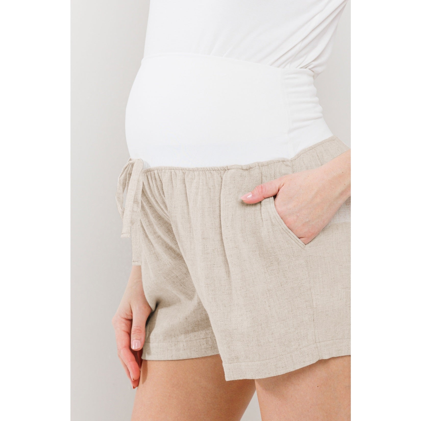 Solid Maternity Shorts with Pockets and Drawstring