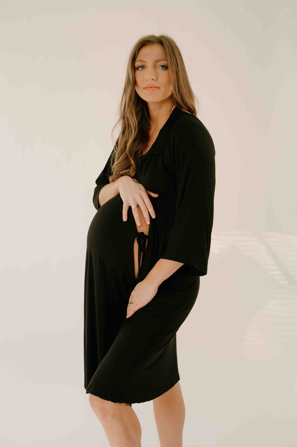 Lila Labor & Postpartum Gown in Organic Black Bamboo