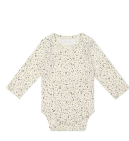 Organic Cotton Long Sleeve Bodysuit - Dainty Egret Blue