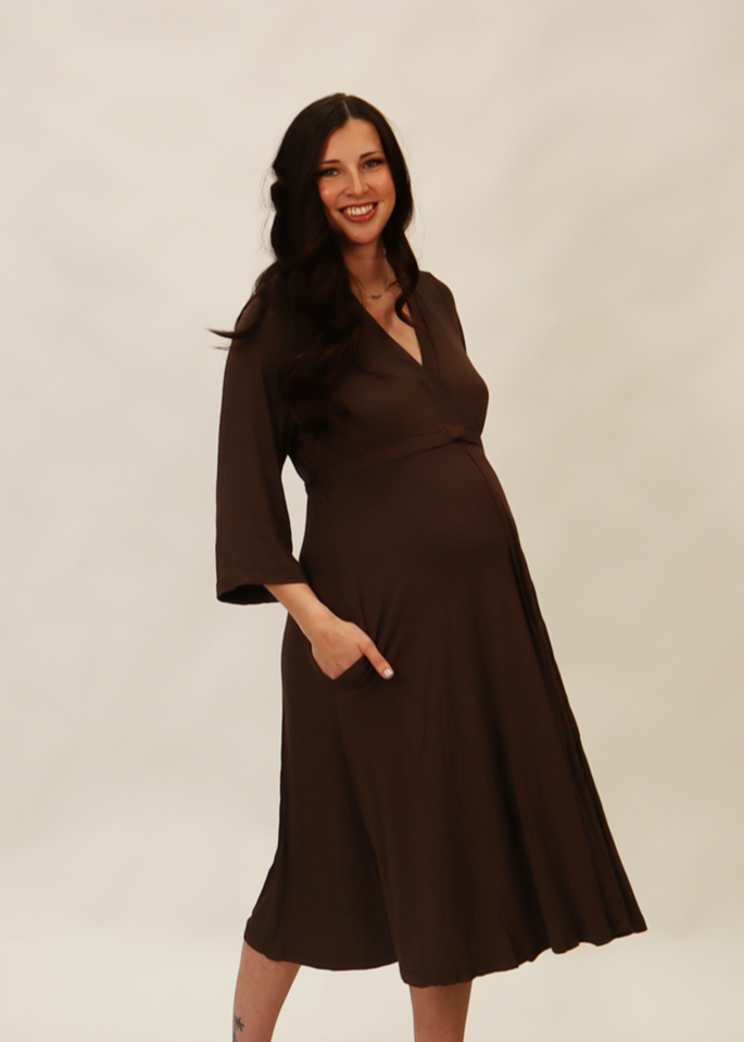 Lila Labor & Postpartum Gown in Mocha (Limited Edition)