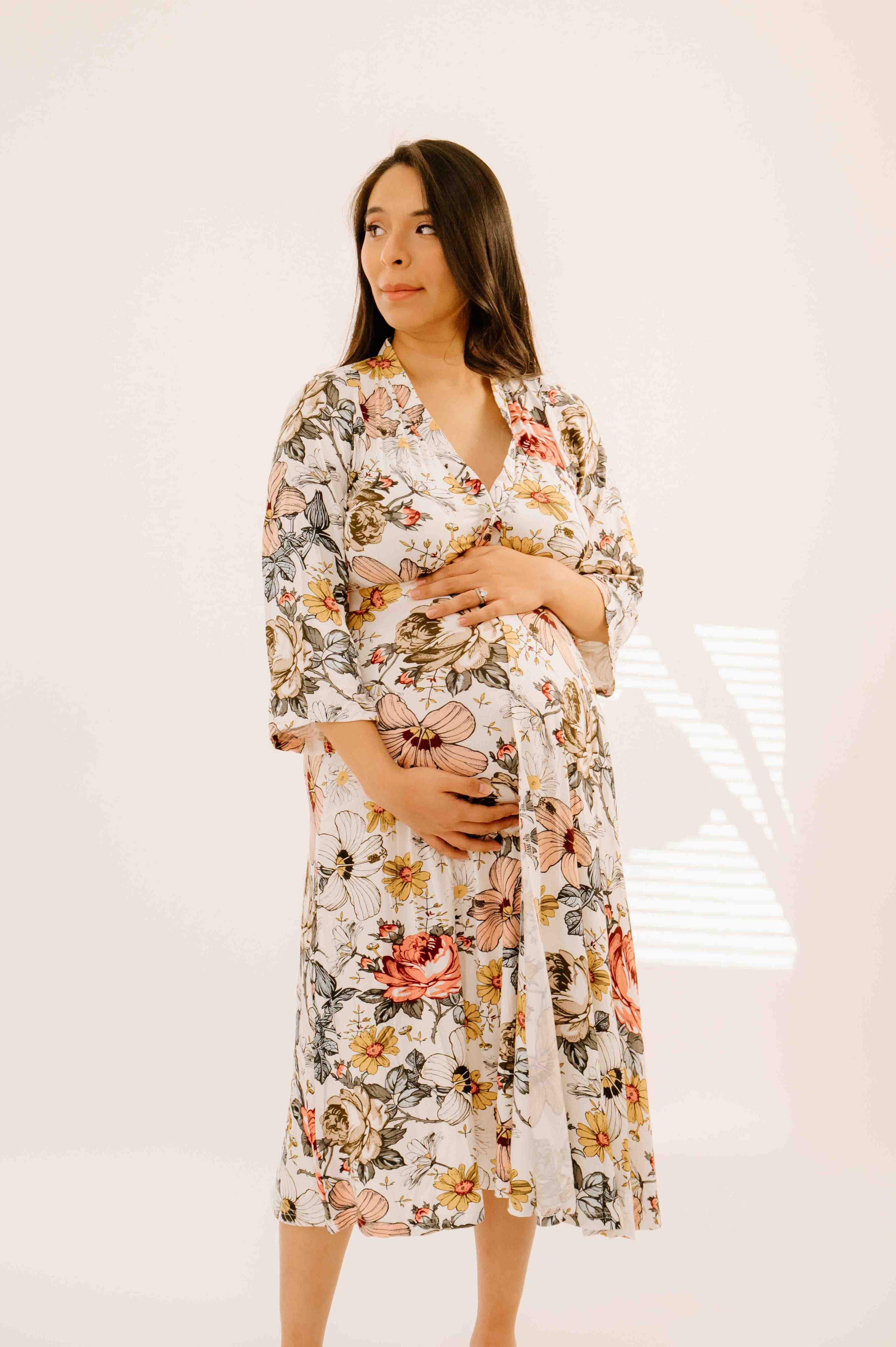 Floral Maternity Maxi Dress in Charcoal